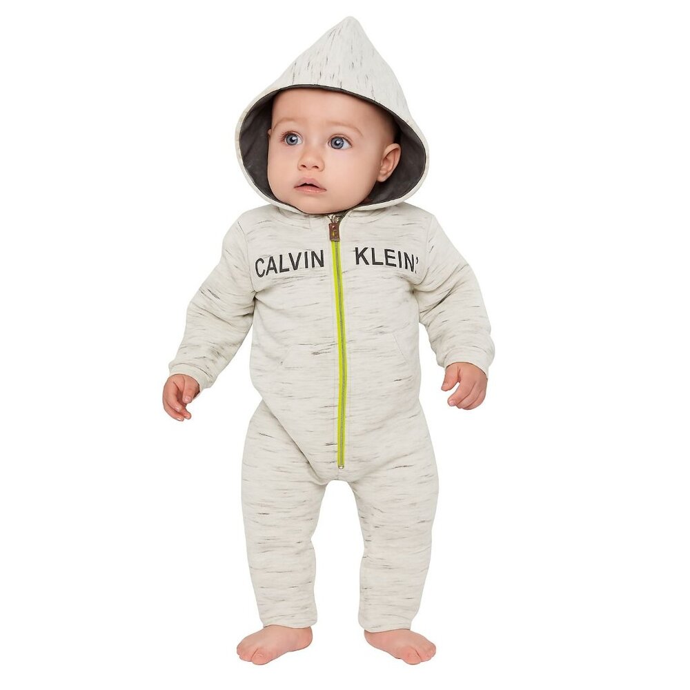 6-9 MONTHS Calvin Klein Baby Coveralls One Piece Outfit Hooded Hoodie INFANT